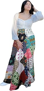 Mogul Interior Deep White Floral Sunshine Wrap Around Fashion Patchwork Skirt