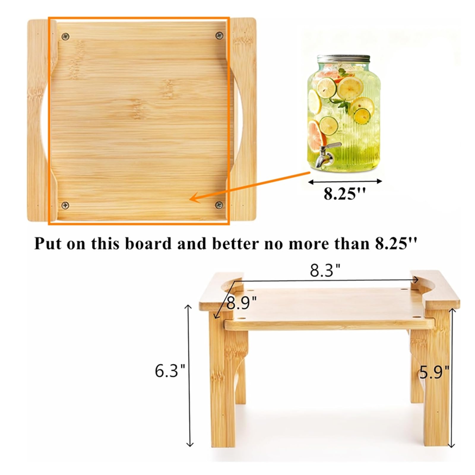 Tebery Soporte dispensador de bebidas de bambú natural, base de jarra de agua de vidrio, se adapta a 6-8 pulgadas de diámetro para el hogar, fiestas y eventos de catering