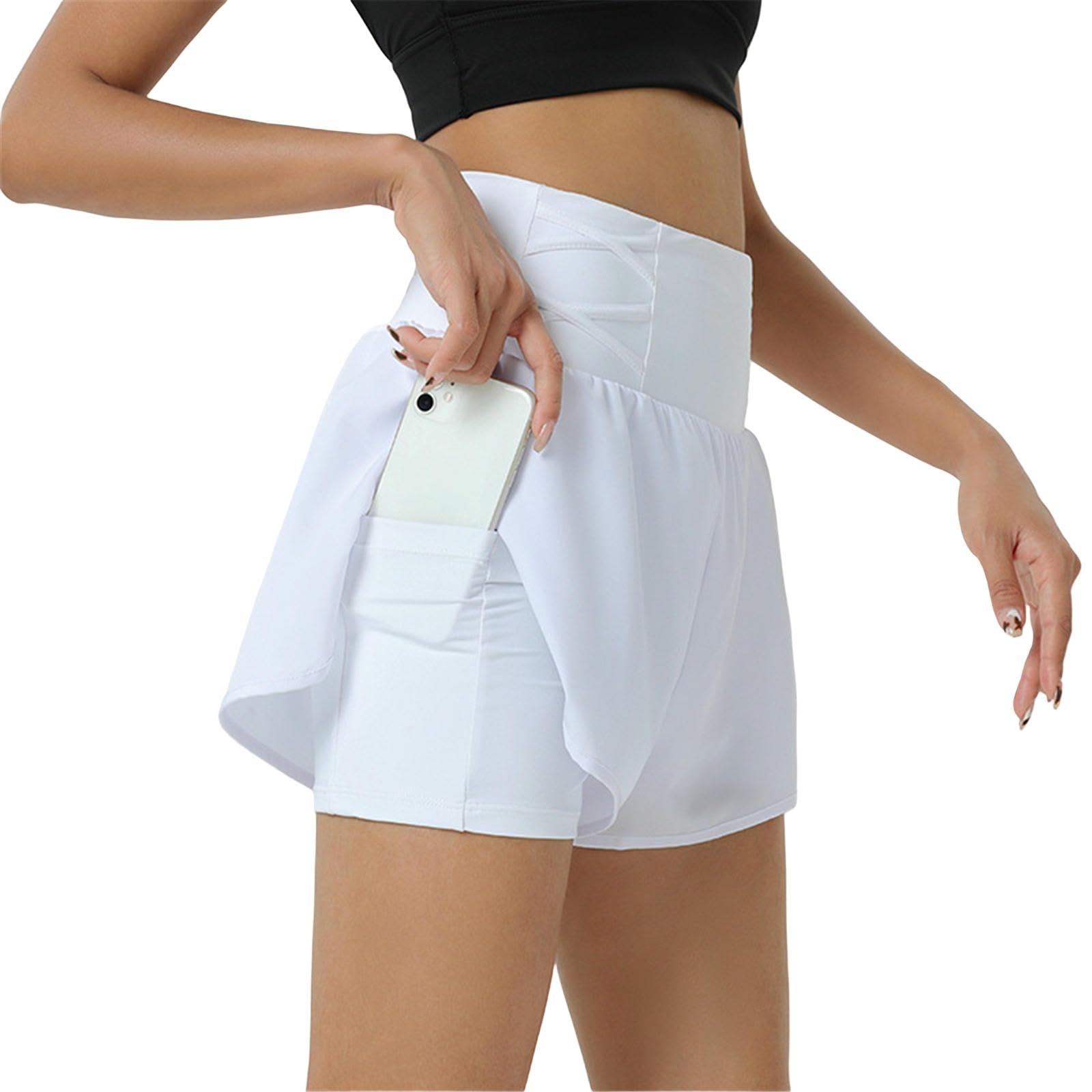 Shorts Donna Pantaloncini Sportivi A Due Pezzi Sottili Estivi Pantaloni da Fitness Anti-Esposizione Femminile-Bianco-XL