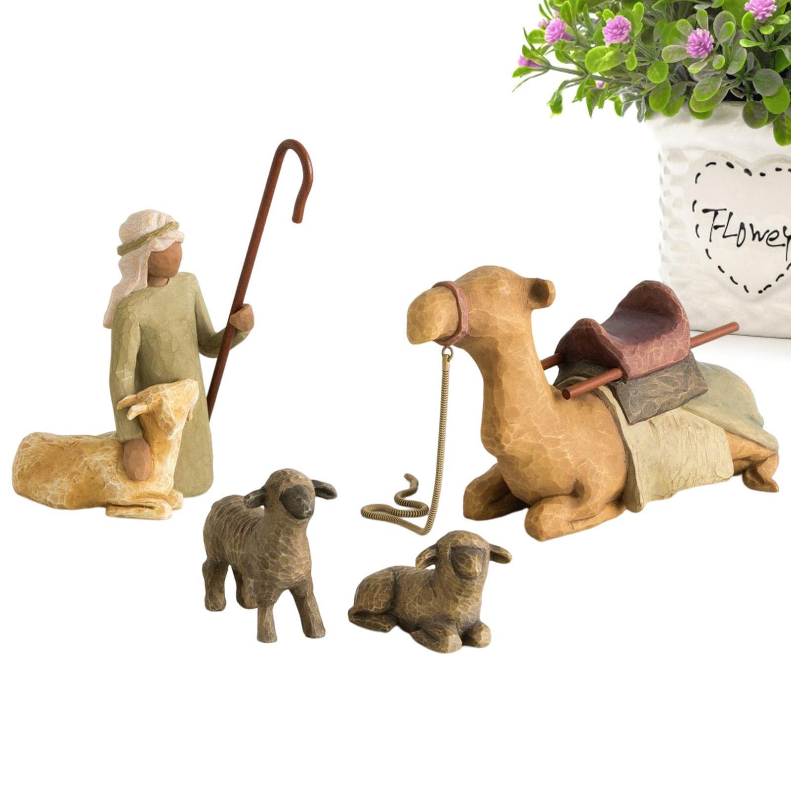 Buy 4 Pcs Nativity Scene Set Willow Trees Shepherd And Stable Animals