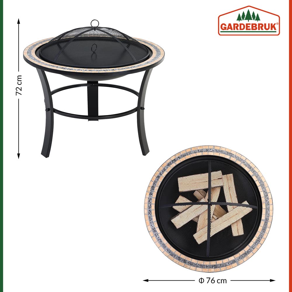 GARDEBRUK® Brasero Jardin Fuego Ø76cm Rejilla Antichispas Atizador Tapa Metal Redondo Chimenea Exterior