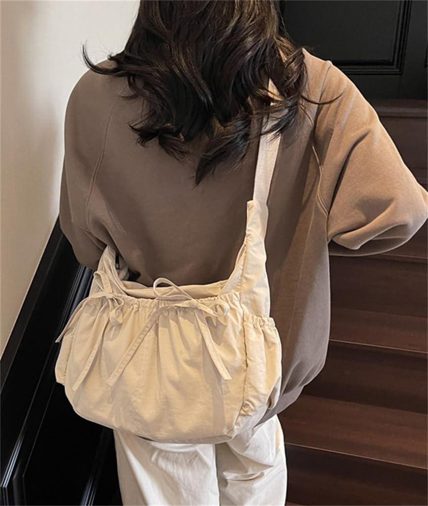 Canvas Hobo Bag Crossbody Purse Womens Bow Shoulder Bag Vintage Tote Handbag Casual Shopper Satchel Messenger Purse for Women - Image 3
