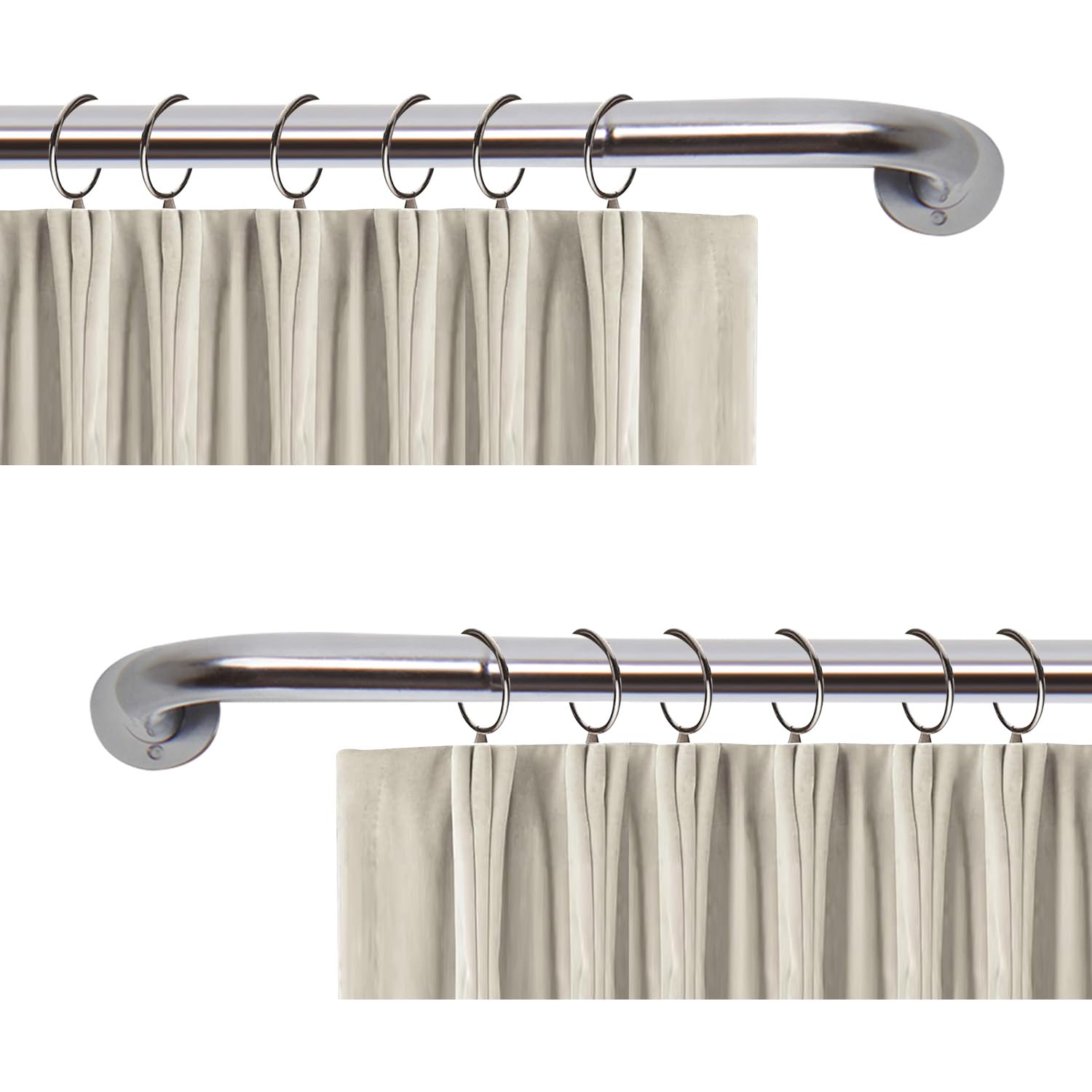 Aspire Homeware Curtain Pole 2 Pack Extendable Room Darkening Blackout Curtain Rod with Curved Pole 160 cm to 300 cm Chrome Adjustable Curtain Poles for Eyelet Curtains Rings, Brackets, Fittings Set