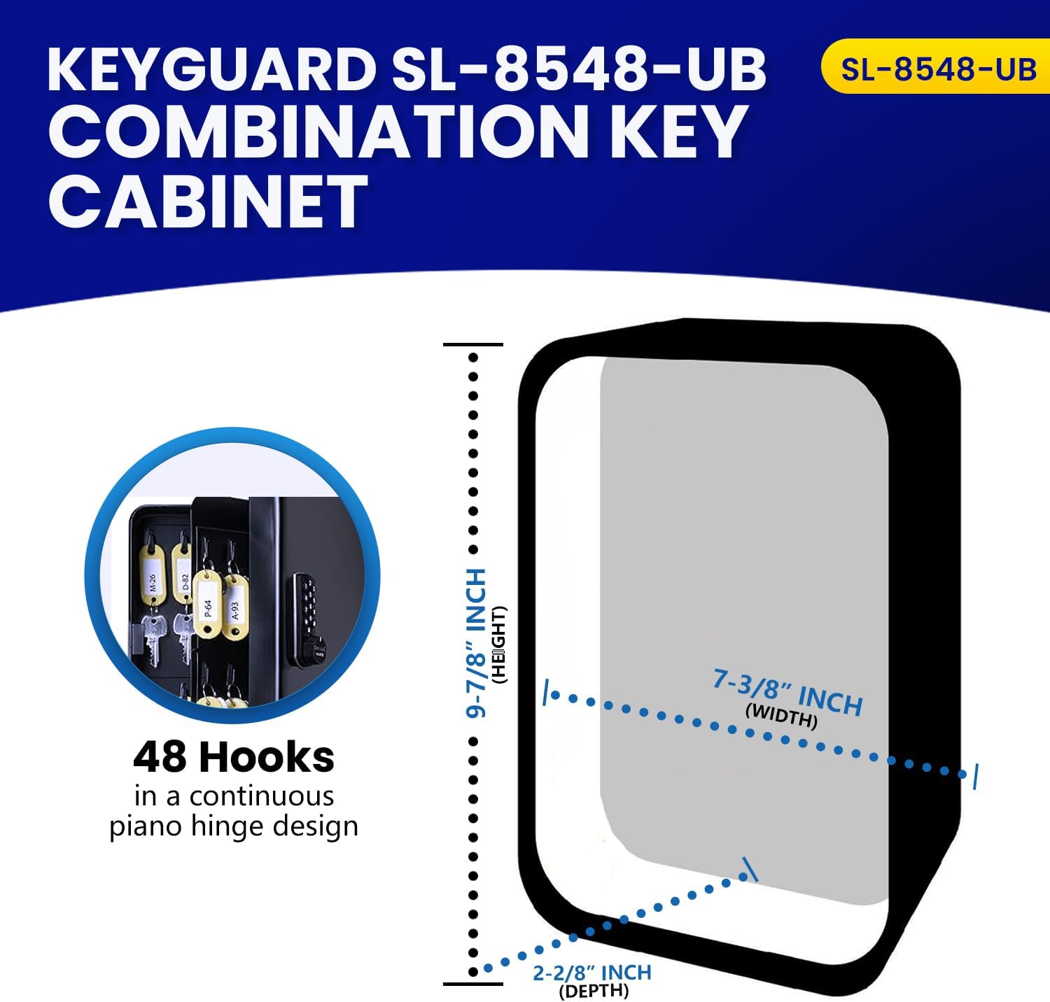KeyGuard Dual Access Combination Key Cabinet With Black 4-Dial Combi-Cam Ultra - 48 Hook, Conveniently Store Your Keys with 10,000 Possible Combinations, SL-8548-UB