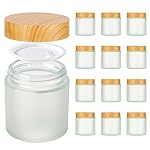 4oz Jars with Lids, Hoa Kinh 12 Pack Frosted Glass Jars with Lids Empty Cosmetic Containers Round Airtight Glass Jar with Inner Liners and Woodgrain Lid for Storing Lotions, Powders, and Ointments