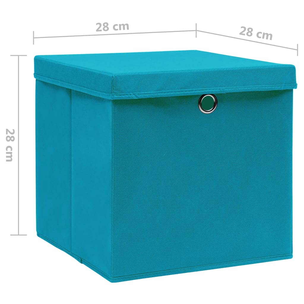 Scatole portaoggetti con coperchio, 10 pezzi, blu baby, pieghevoli, in tessuto non tessuto, 28 x 28 x 28 cm, impilabili e salvaspazio, per cucina, bagno, camera da letto, scaffale, armadio