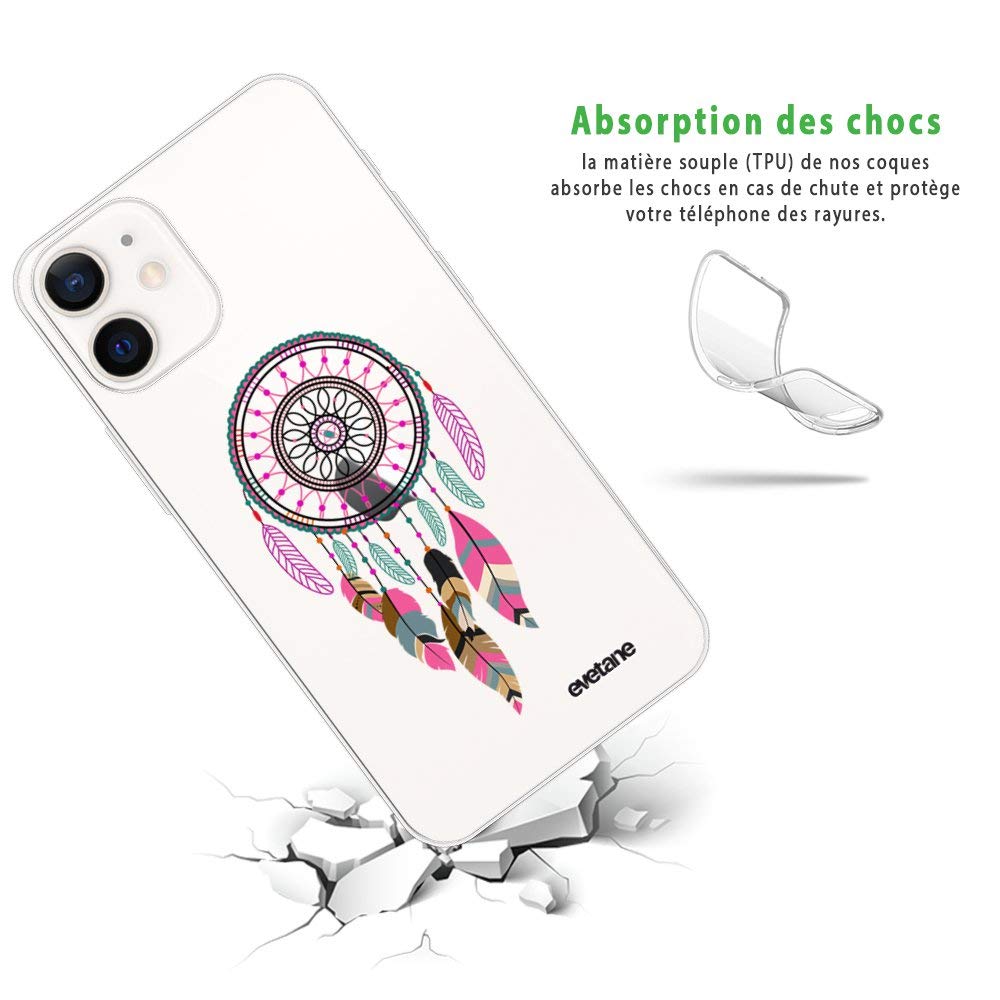 Evetane Case for 5.4-Inch iPhone 12 Mini Dream Catcher Design Fuchsia Pink, Attrape Rêve Rose Fushia - Image 3