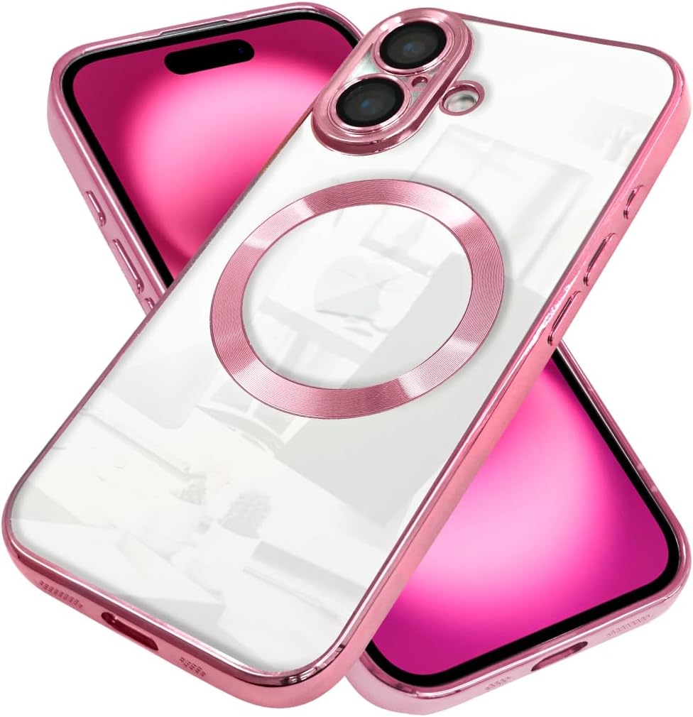 Shizuka Will Re iPhone 16 Case, MagSafe Compatible, Clear Lens Protection, Cover, Wireless Charging, Shock Resistant, Hybrid 7, Smartphone Case, 1 Piece, Rose