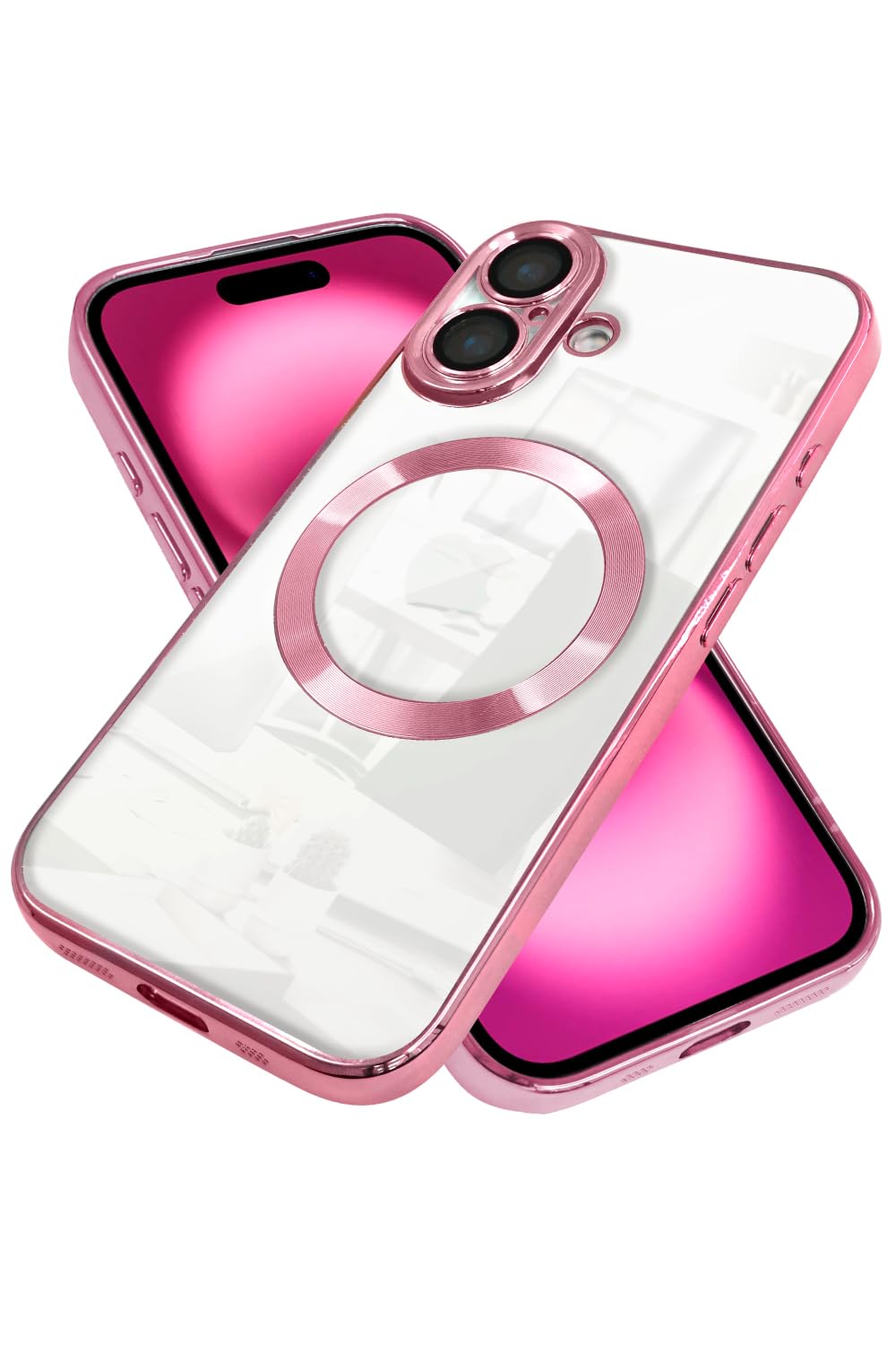 Shizuka Will Re iPhone 16 Case, MagSafe Compatible, Clear Lens Protection, Cover, Wireless Charging, Shock Resistant, Hybrid 7, Smartphone Case, 1 Piece, Rose