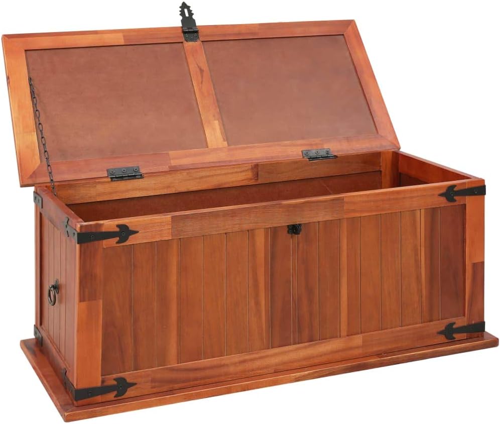 Canditree Vintage Storage Trunk Solid Acacia Wood, Storage Chest, Organizer Box for Clothes, Toys (35.4"x17.7"x15.7") : Home & Kitchen