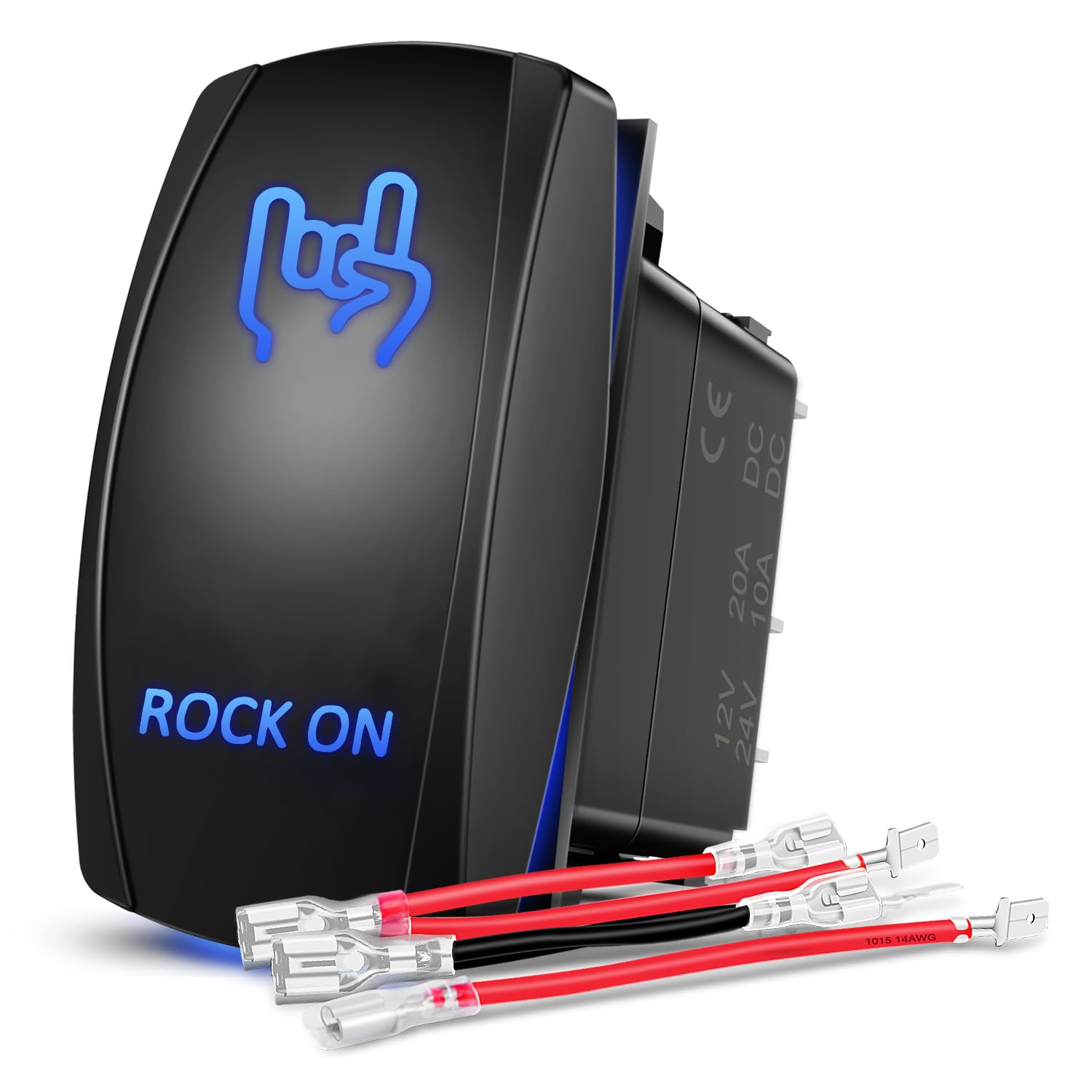 Nilight Rock On Rocker Switch Led Light Bar 5 Pin Laser ON/Off SPST switches 20A/12V 10A/24V Blue with Jumper Wires Set for Cars Trucks Boats ATVs UTVs RVs