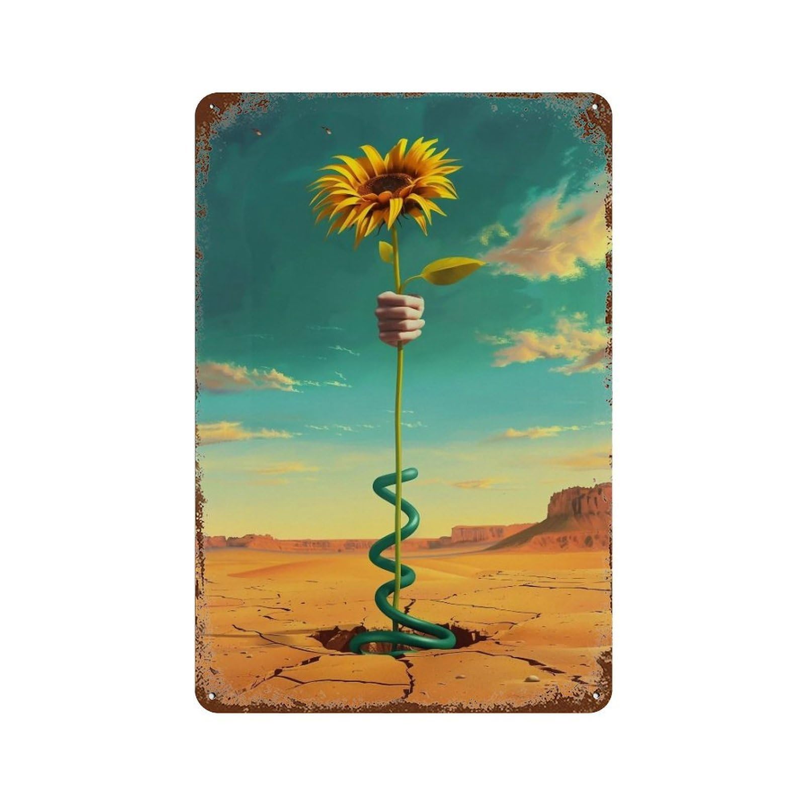 Wihyrtui Style Surreal Spiral Stem Sunflower Wasteland 02 Wall Retro Iron Metal Tin Sign Vintage Art Poster Modern Home Cofffee Club Art Bar Shop Decor 30X20cm