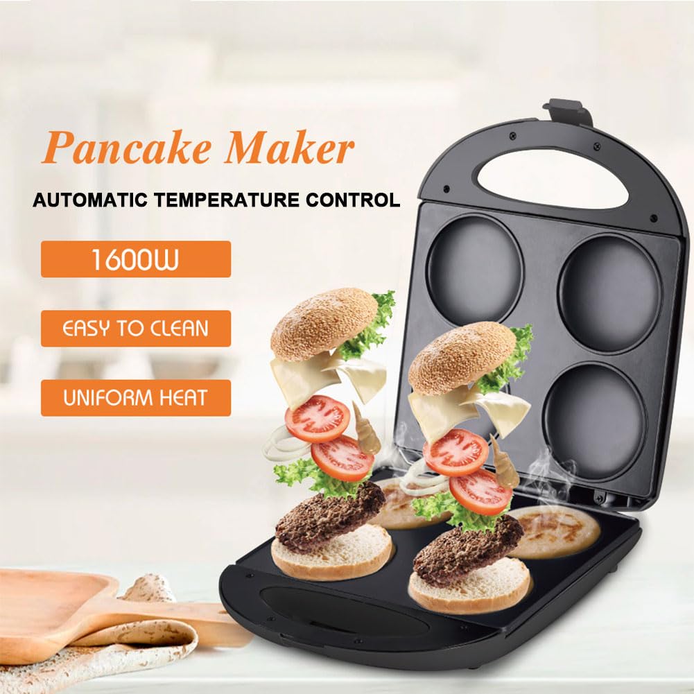 Máquina para hacer panqueques eléctrica de 1600 W, máquina para hacer crepes de mesa con 4 orificios con control automático de temperatura, plancha calefactora de doble cara para hacer tortilla