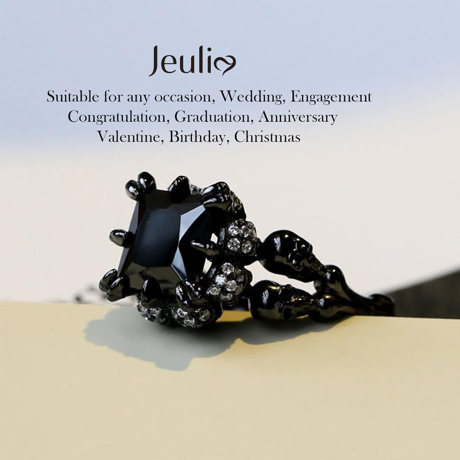 Jeulia 6.55 Carat Personalized Princess Cut Diamond Rings for Women Sterling Silver Double Row Halo Engagement Rings Black Plated Bridal Band Rings Anniversary Promise with Jewelry Gift Box