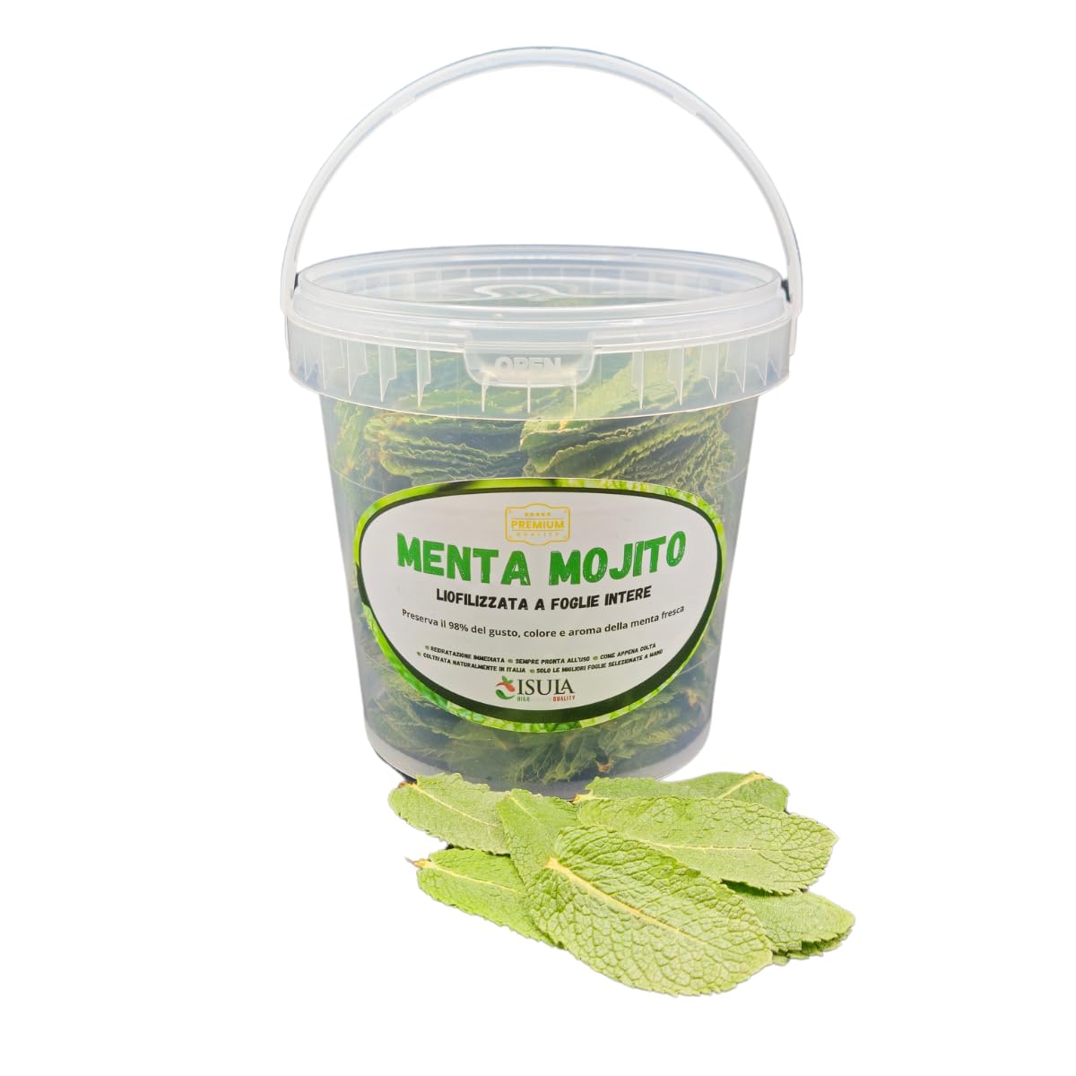 Menta Mojito liofilizzata a foglie intere-pronta all'uso per Cocktail, tisane e Piatti Innovativi-Preserva il 98% del gusto, colore e aroma della menta fresca- 100% MENTA HIERBABUENA-