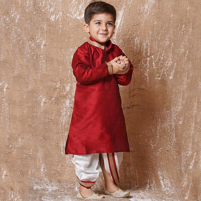 Image of AJ DEZINES Kids Ethnic Wear Pure Cotton Dhoti Kurta Set For Boys