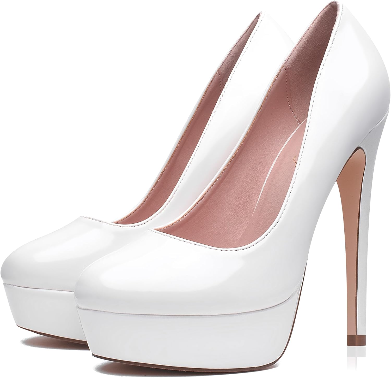 GENSHUO Platform Stilettos Heeled Pumps Round Toe Sexy Patent Leather Pumps 5.5 Inches High Heels for Women Office Party Club Wedding Prom - Image 5