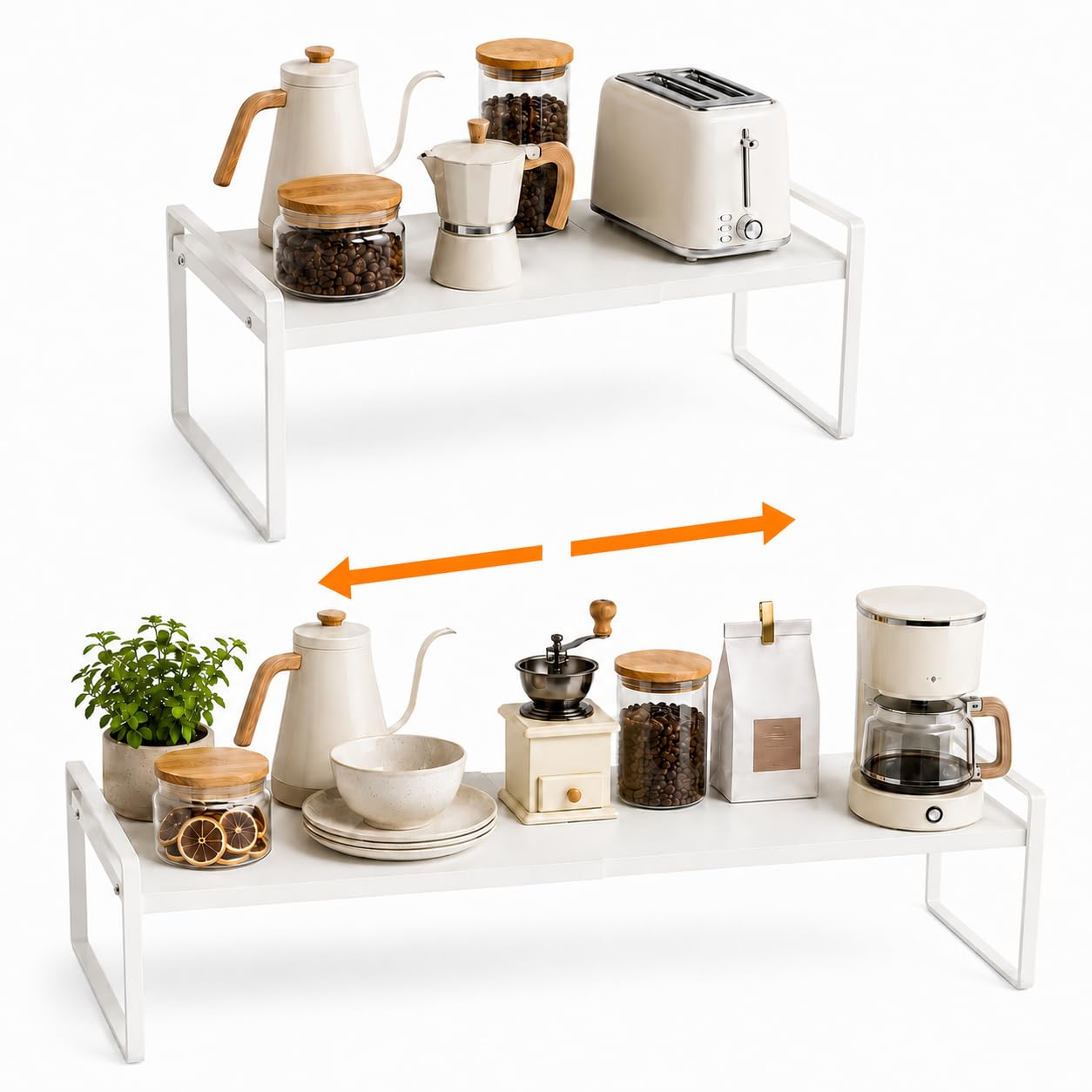 Extendable Kitchen Cupboard Shelf Organiser, Cabinet Storage Shelf Stand