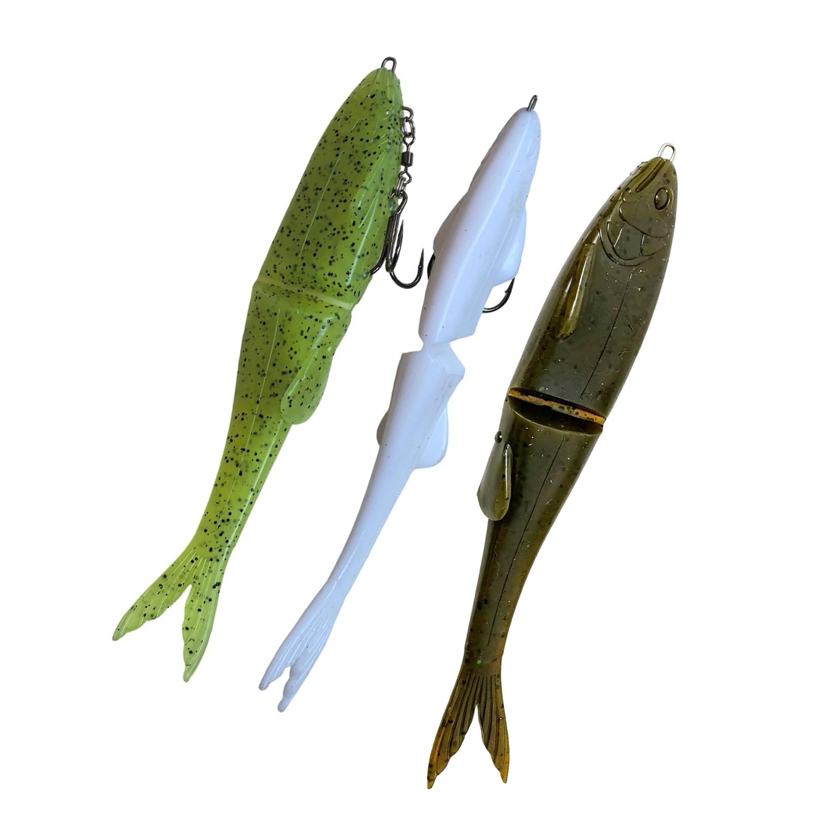 Lot de 3 leurres de pêche en caoutchouc multicolores avec effet flottant naturel, leurres de pêche très simulés pour la pêche à la perche, leurres de pêche en plastique souple