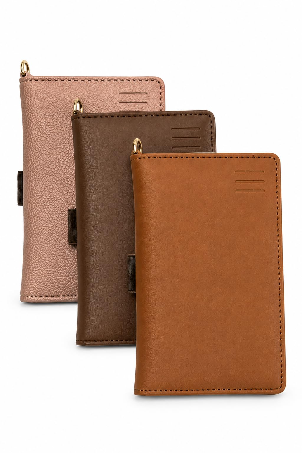 Passport Wallet | Vegan Leather Travel Organizer with Card Slots, Cash Pocket & ID Window | Saddle Tan + Chestnut Brown + Blush Nude | Pack of 3-image-32