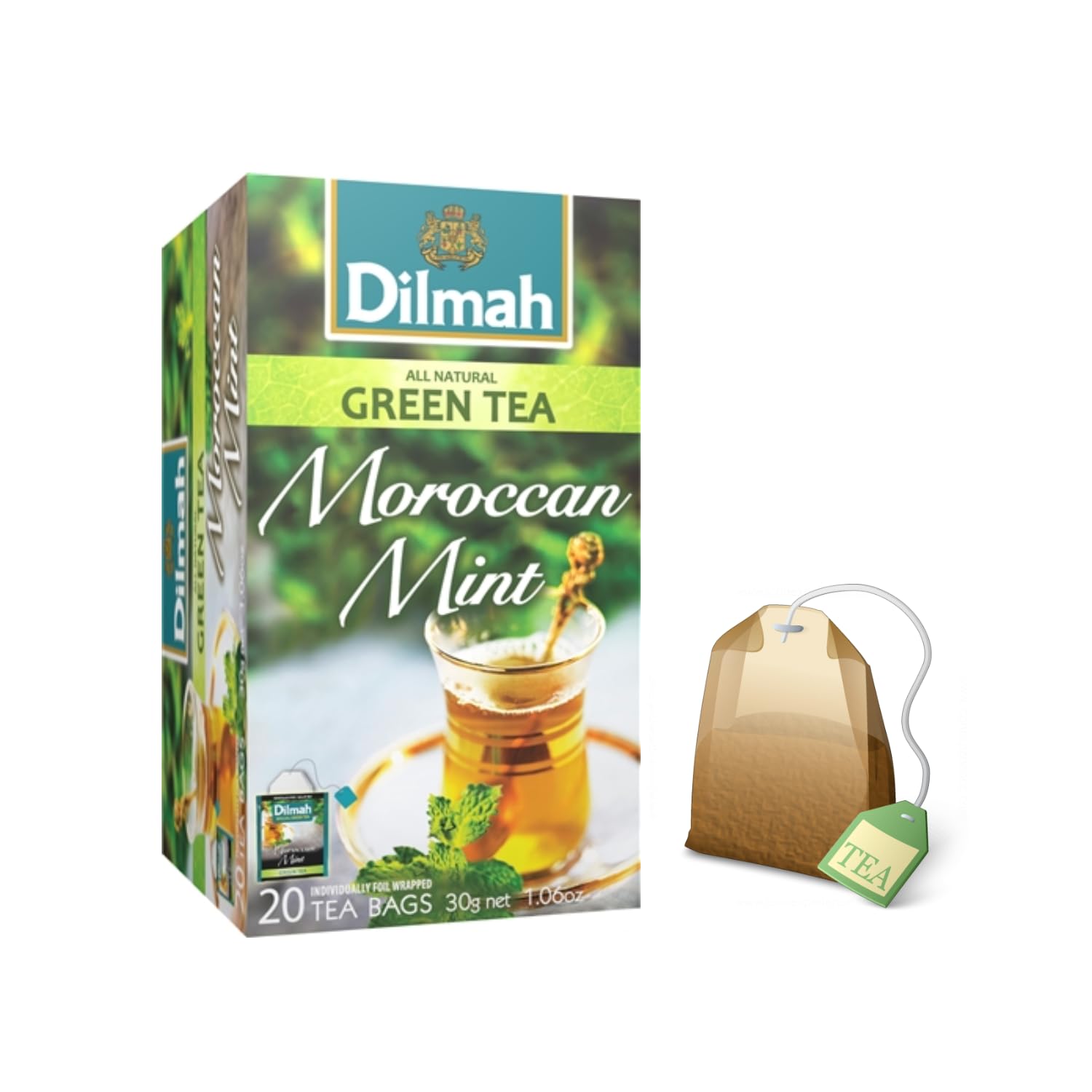 Dilmah® | Puro Tè Verde e Menta Marocchina | Tè Verde Ceylon e Foglie Menta Piperita - 20 Bustine di Tè (30 Gr)