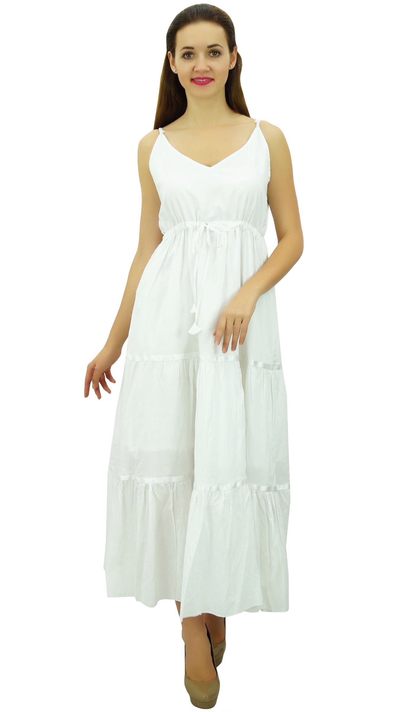 Bimba Robe Longue de Femmes Maxi Taille coulissée Spaghetti Strap Robes