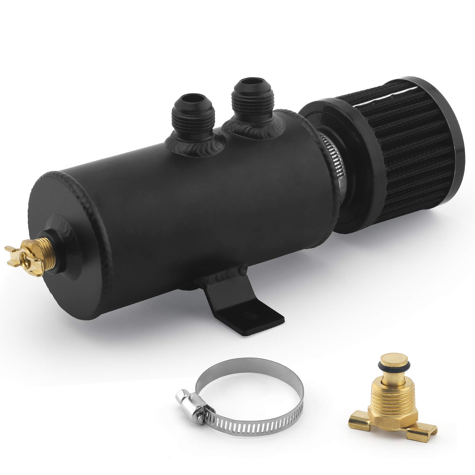 Tanica di raccolta dell'olio, 750 ml, separatore di olio universale, kit con filtro di sfiato e accessori, kit serbatoio filtro olio in alluminio, nero