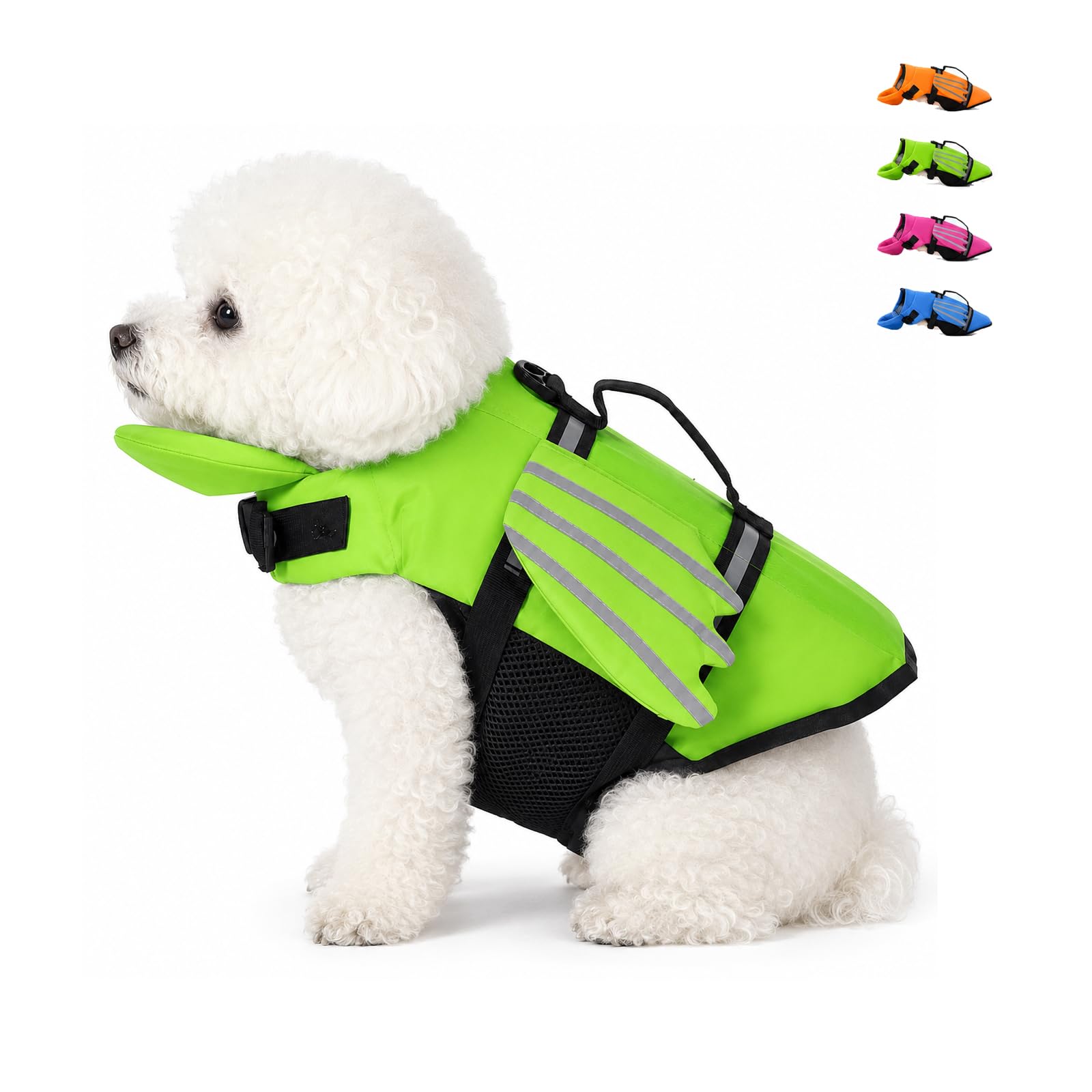 Dog Life Jacket with Chin Float, High Buoyancy Pet Life Vest with Handle and Reflective Strip, High Visibility Adjustablet for Small, Medium and Large Dogs (Green,Large)