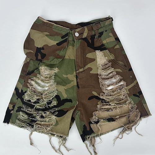 Miniatura 6 de Pantalones cortos de camuflaje para mujer, cintura elástica, cintura alta, múltiples bolsillos, cómodos, de algodón, casuales, de camuflaje
