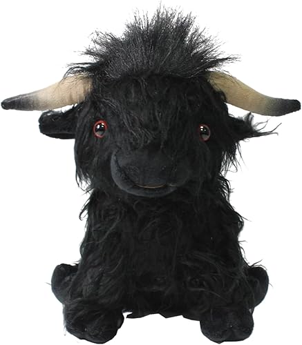 Animal de peluche de vaca negra de las tierras altas de 10 pulgadas, muñeca de peluche realista de ganado de granja, juguete de regalo