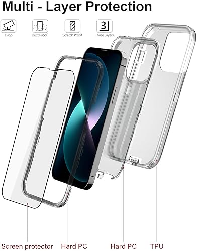 Miniatura 5 de Funda para iPhone 13 con 2 protectores de pantalla, resistente grado militar, protección de cuerpo completo, a prueba de golpes, a prueba de caídas,