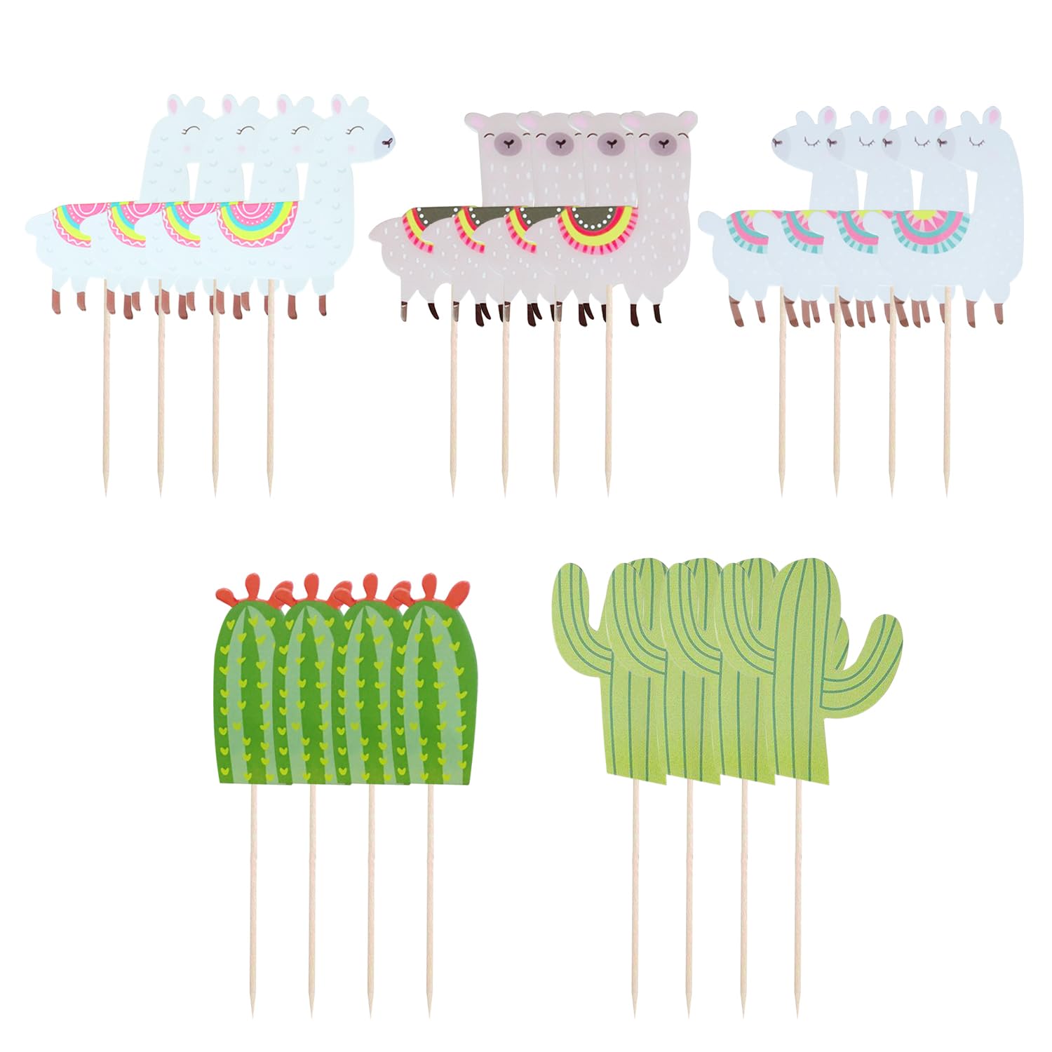 Plldvefd Multicolor 20 Alpaca Cactus Card Inserts, Cute Cake Card Inserts, Cake Decorations, Children's Party Supplies.