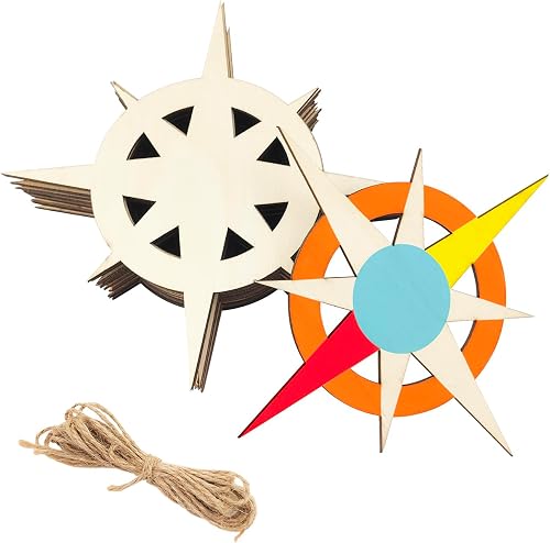 20 Pack 6 Inch Wood Compass Cutouts Unfinished Wood Compass Crafts Wooden Compass Hanging Ornaments DIY Compass Craft Gift Tags for Home Party Decoration