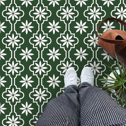 MORCART Peel and Stick Floor Tile, Vinyl Flooring Waterproof, DIY Flooring for Bathroom, Kitchen, Fireplace, Pet House, Stairs, Bedrooms, Wall (20PCS,7.87" x 7.87",FT1688 Dark Green+White)