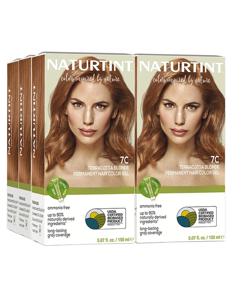 Naturtint 7C Terracotta Blonde Permanent Hair Color (Pack of 6), Ammonia Free, Vegan, Cruelty Free, up to 100% Gray Coverage, Long Lasting Results (Packaging may vary)