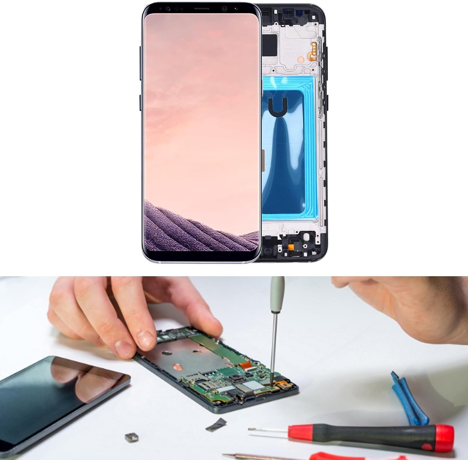 6.2 Inch Phone Screen Replacement, Display Digitizer Touch Screen Assembly with Tools, 1440 x 2960 px Resolution, for S8 Plus (Black)