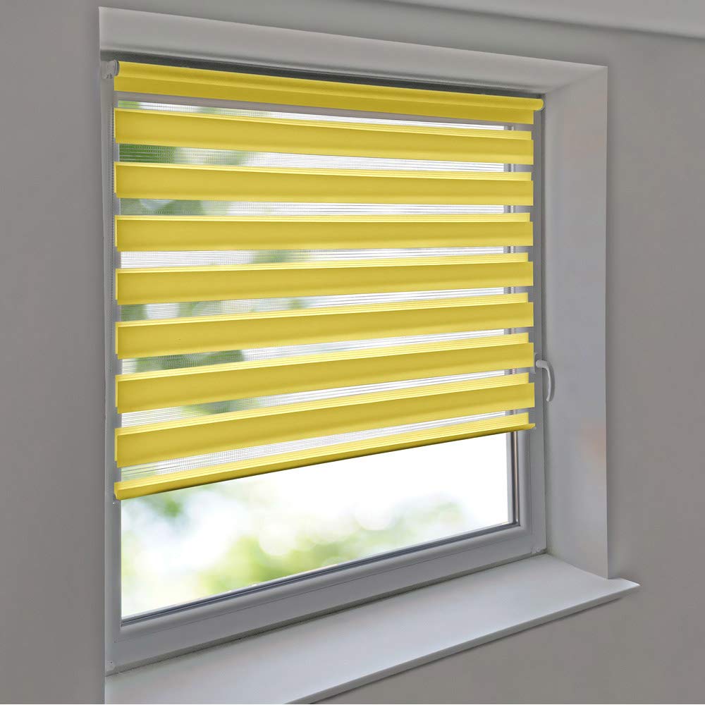 Sonnenschutz-HH - Doppelrollo Klemmfix ohne Bohren Vario Seitenzug Duorollo AUSSENMAß Breite 100 x 190 cm Höhe - gelb