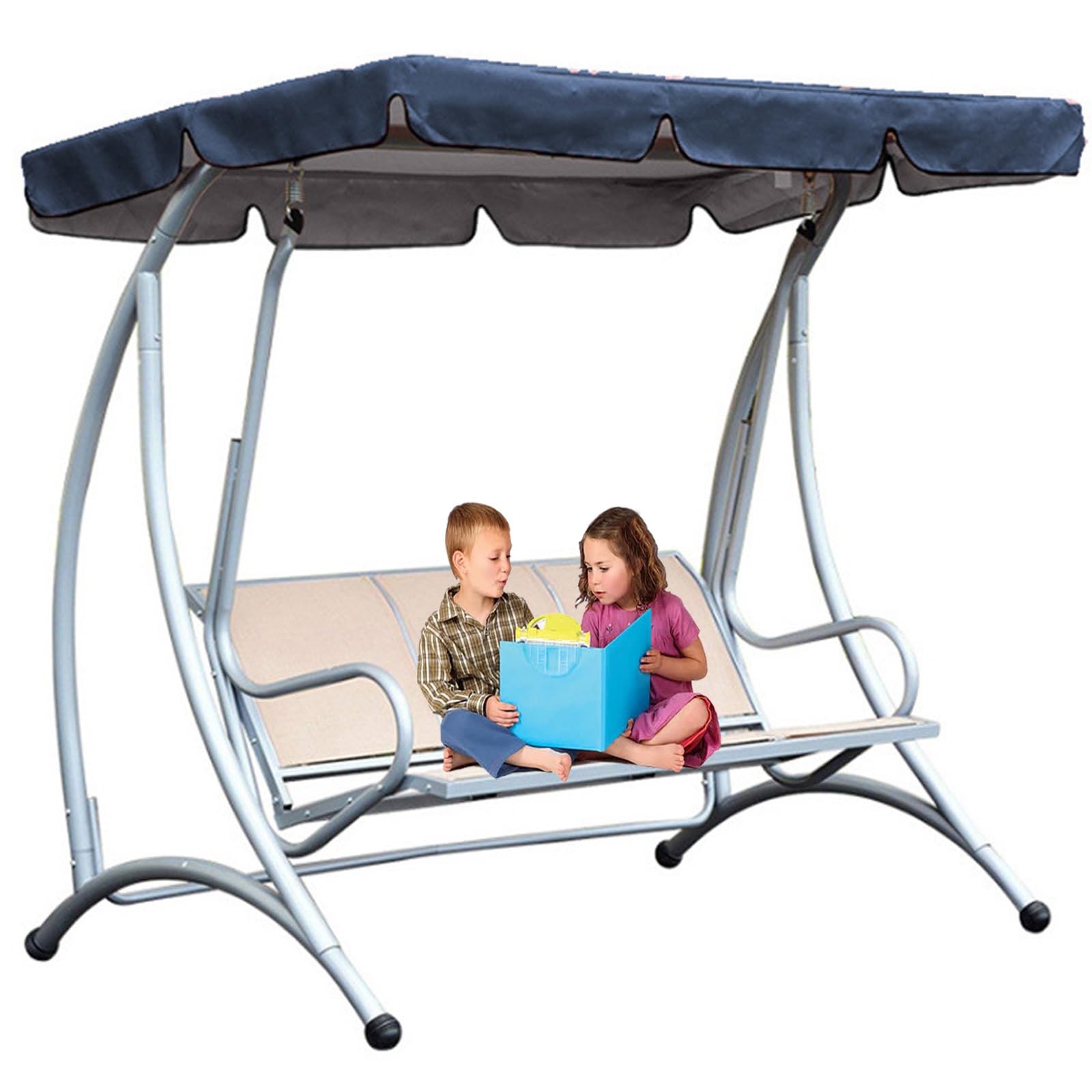 Outdoor Swing Canopy Replacement , 420D Oxford 2-3 Seater Waterproof Garden Swing Chair Top Cover, Patio Hammock Protection Covers Windproof for All Year Round(Size:2-seater:164*114*15cm,Color:Blue Na — image 1