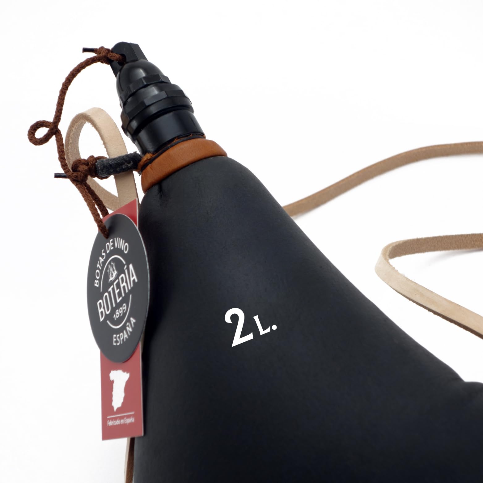 Bota de Vino Antigua Recta interior de Látex todas las Bebidas Piel de Cabra Curada Color Cuero Negro (2 Litros)