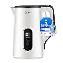 Midea Bollitore Elettrico Temperatura Regolabile, 1,5 Litri Kettle, 2200 W, Doppia Parete e Interno in Acciaio Inox, 7 Livelli di Temperatura, Indicatore di Temperatura e Funzioni di Sicurezza, Bianco