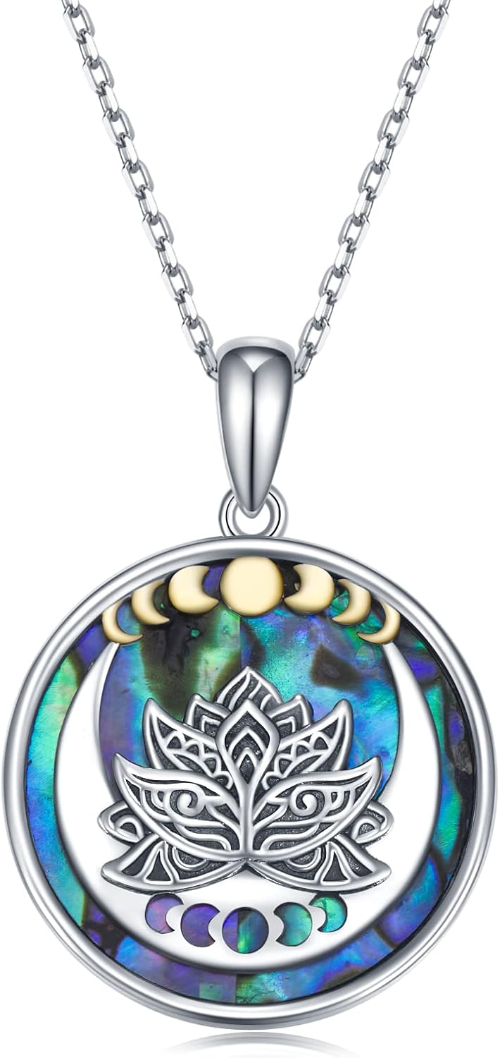 Amazon.com: Peireara Lotus Moon Phase Necklace for Women 925 Sterling ...