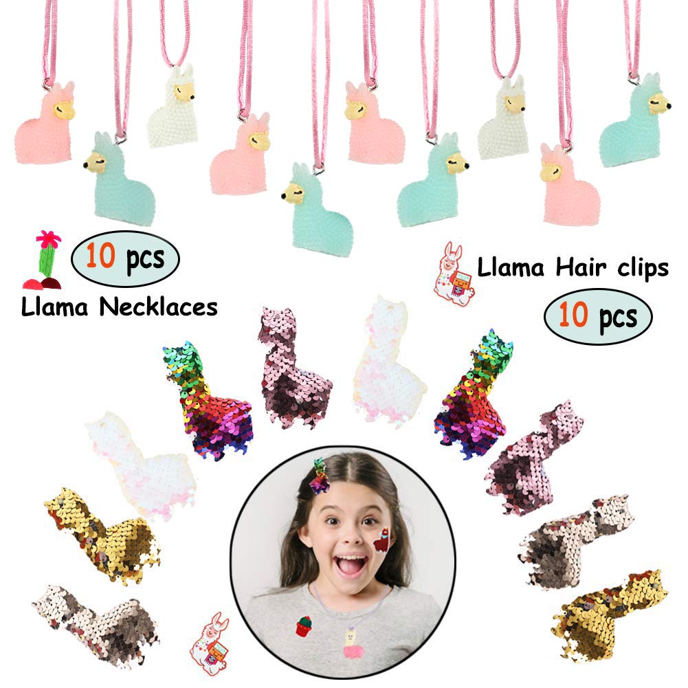 Llama Party Favors Supplies - Llama Bracelet Ring Necklace Keychains Hair Clips Puffy Sticker Gift Bag Alpaca Toys Kids Birthday School Prizes Rewards (60 Pcs
