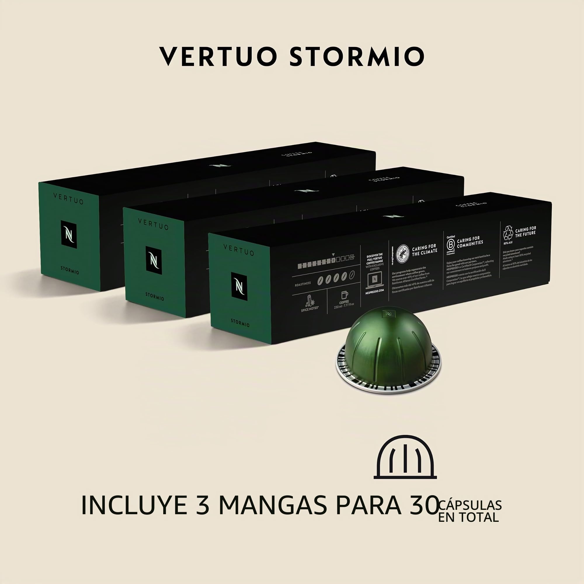 Nespresso Capsules VertuoLine, Stormio, Dark Roast Coffee, 30 Count Coffee Pods, Brews 7.8oz