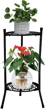 Tall 2-Tier Metal Plant Stand for Indoor Outdoor Use, Black Flower Pot Rack 50x30cm