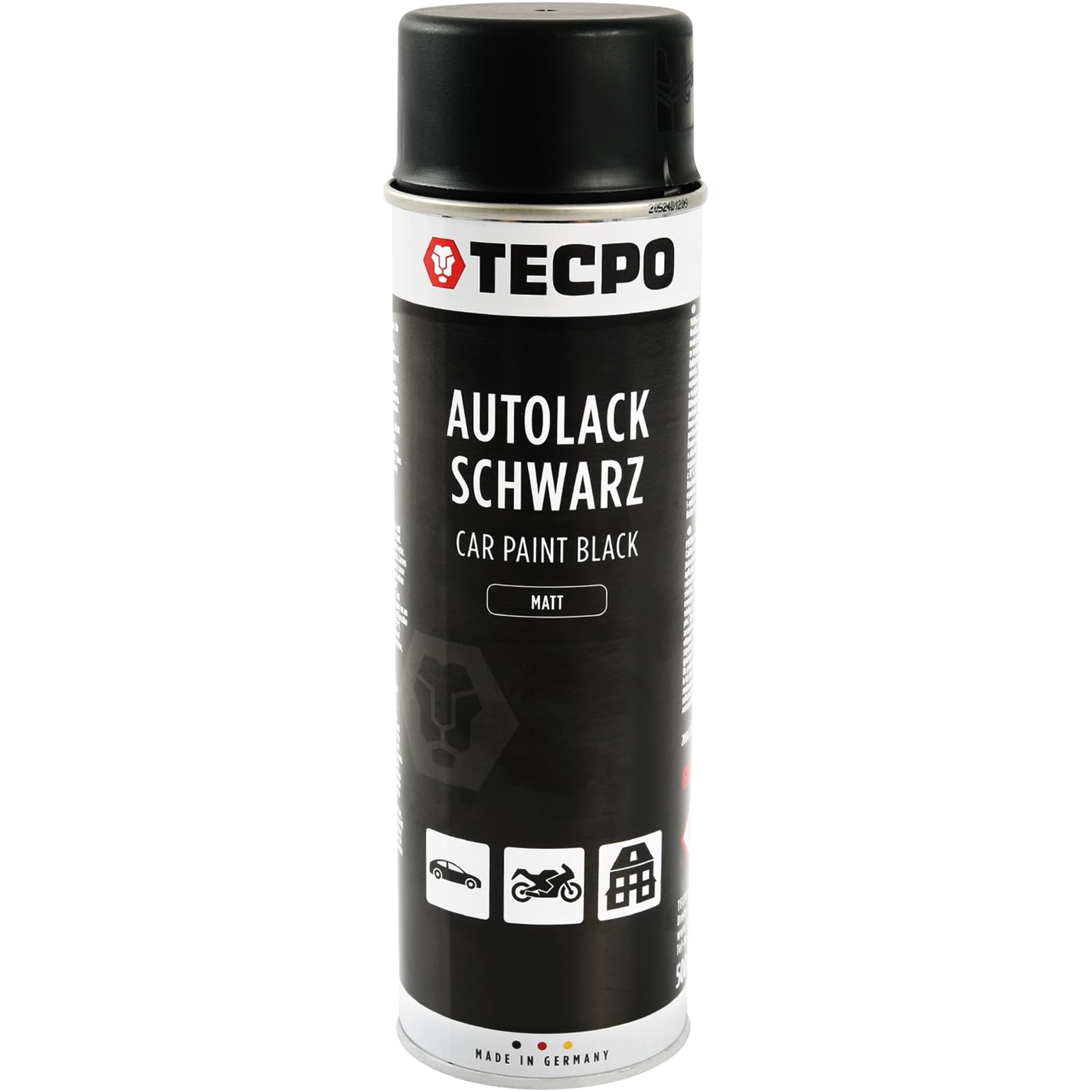 TECPO Lackspray schwarz matt, 12x 500ml Autolack Rallyschwarz Sprühlack Farbspray mit hoher Deckkraft für Innen- und Außenbereich