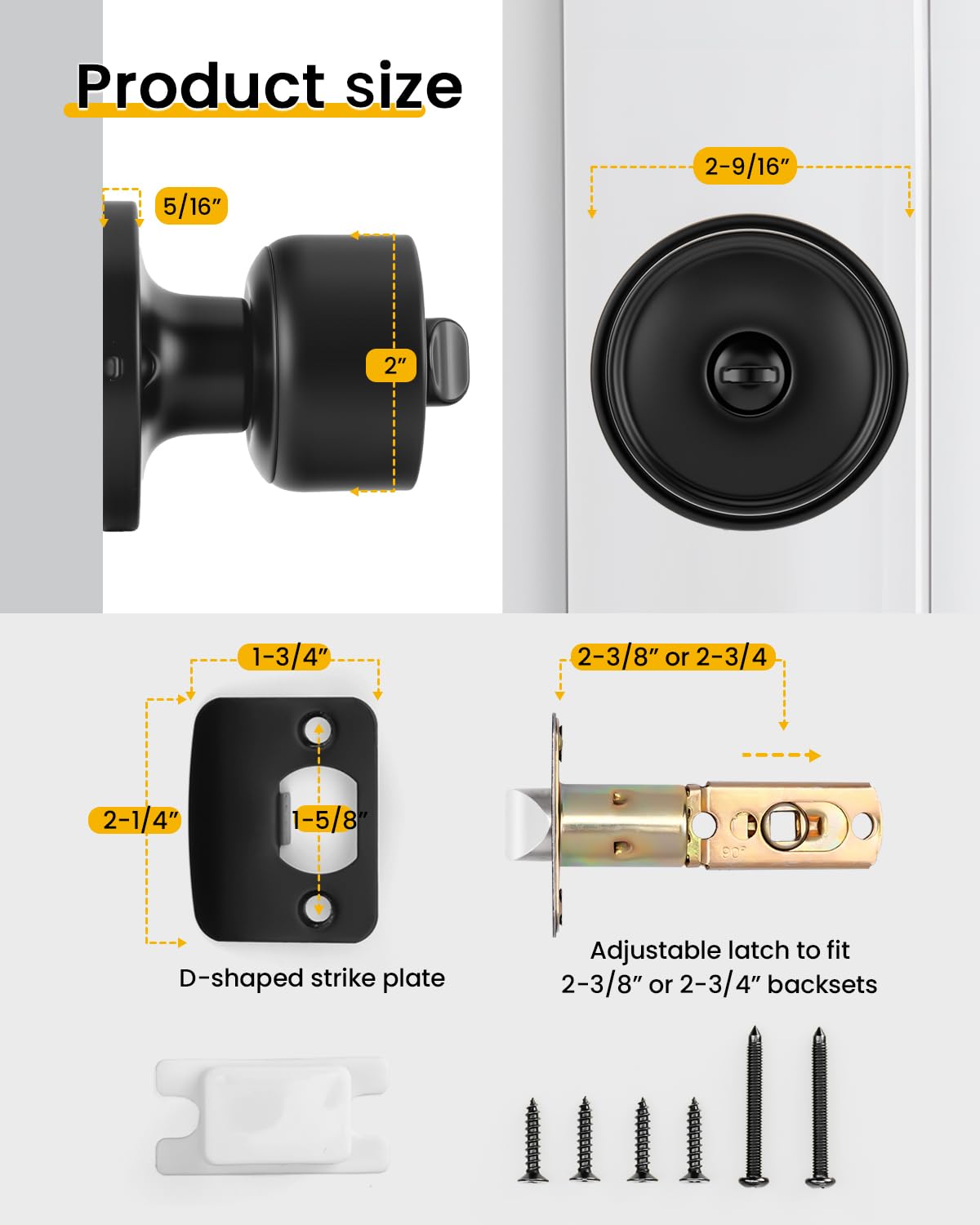 Goldenwarm Matte Black Privacy Door Knobs (10 Pack) -7