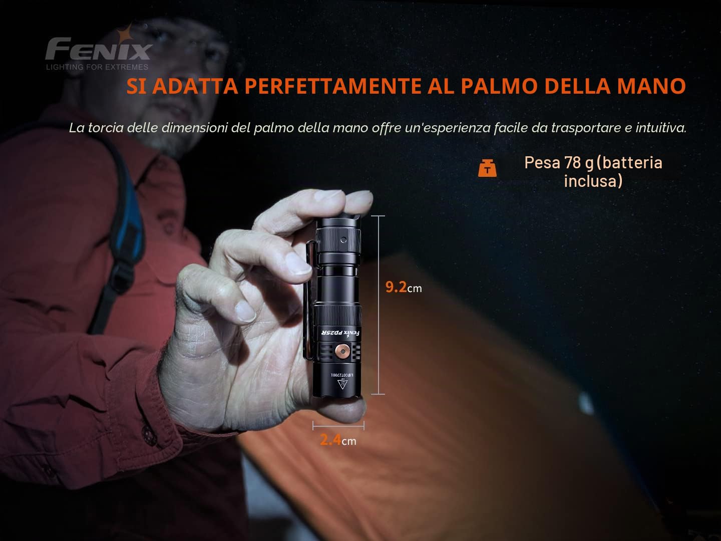 FENIX PD25R - Mini torcia LED multifunzione ricaricabile, 800 lumen, 250 m, 70 ore massime, 700 mAh, USB-C, clip corpo a due posizioni, IP68