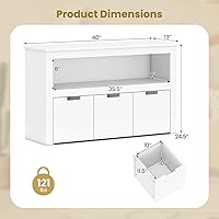 Vista 3 de Costzon Organizador de almacenamiento de juguetes con cajones, estante de madera para juguetes con 3 cajones extraíbles, ruedas giratorias y estante