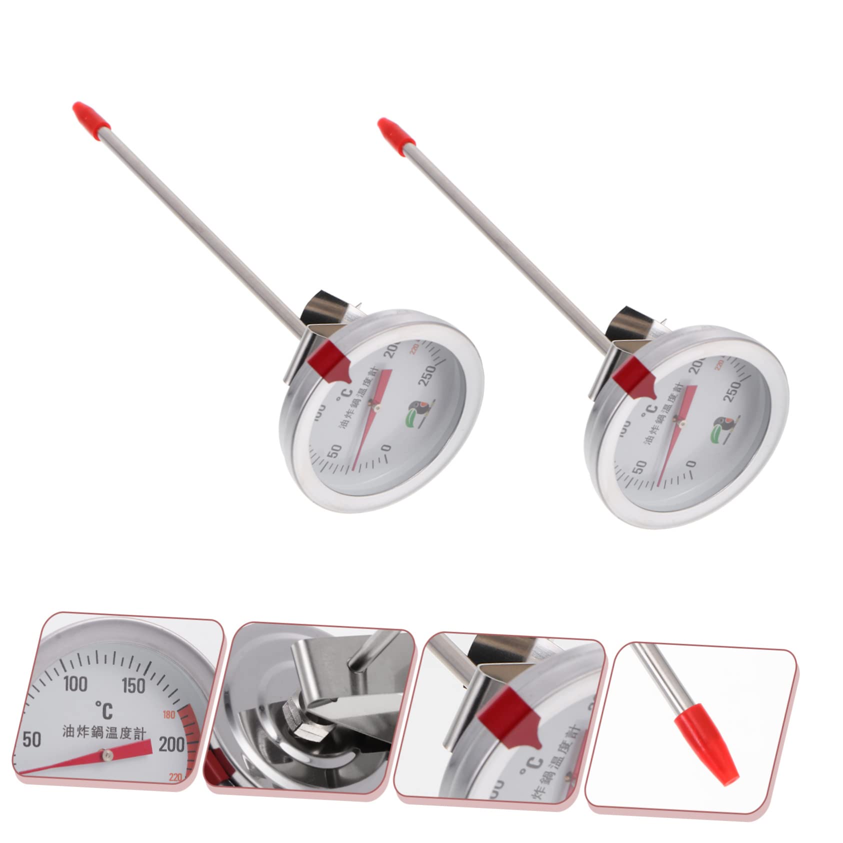 DECHOUS 4pcs Probe Thermometer Stainless Steel Kitchen Temperature Gauge Fixing Clip Dial for Cooking Oil and BBQ Use