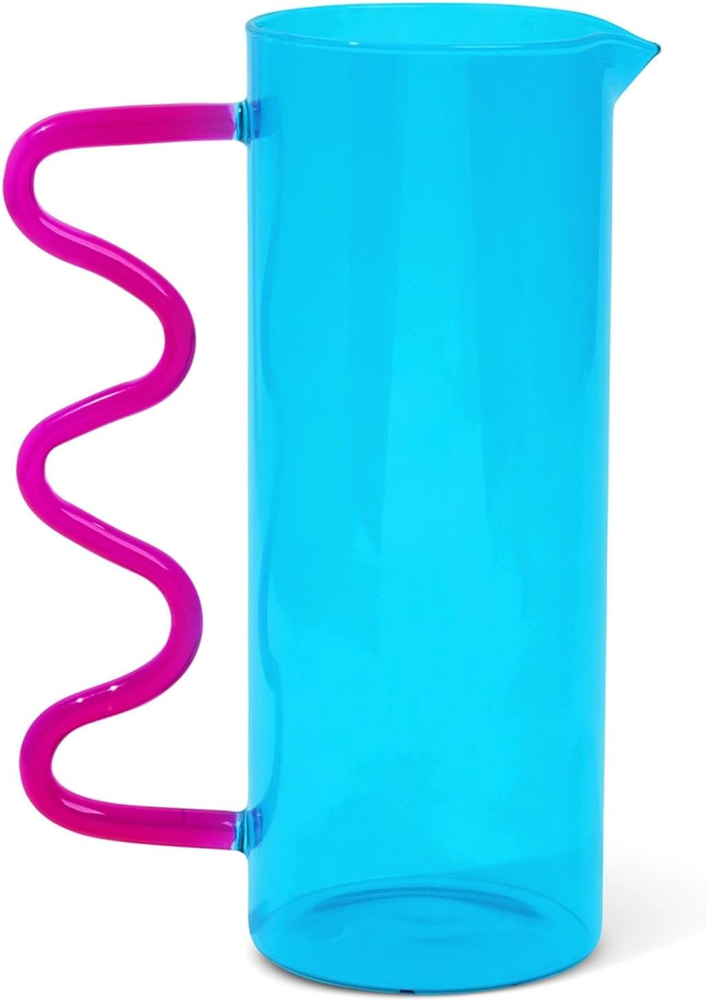 Core Kitchen Electric Blue & Magenta Vibrant Squiggle 44 Ounce Durable Glass Pitcher Carafe Decanter Serveware Container, Flower Vase, Centerpiece Décor, 50195